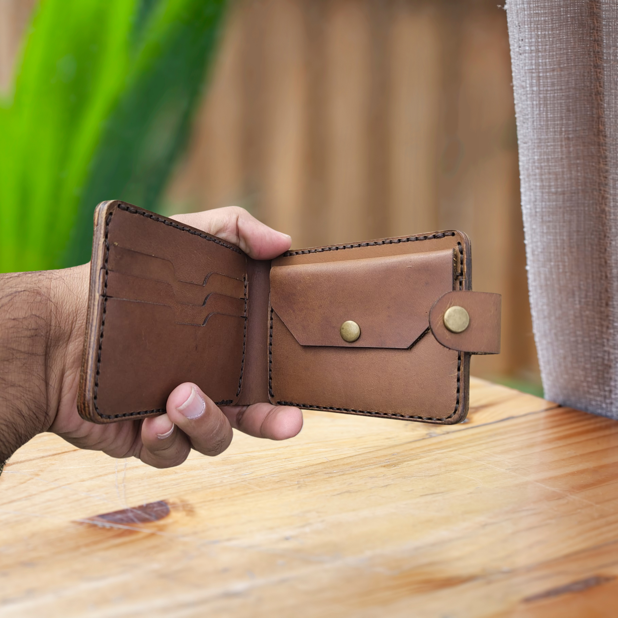 Brown Buffalo Leather Wallet | Handcrafted Genuine Leather with Coin Pocket