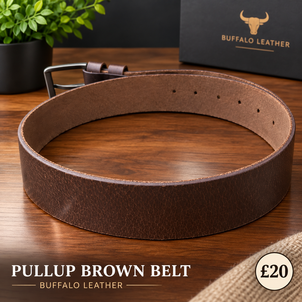 Men's Brown Pull-Up Leather Belt – Genuine Buffalo Leather, Classic Casual & Everyday Belt