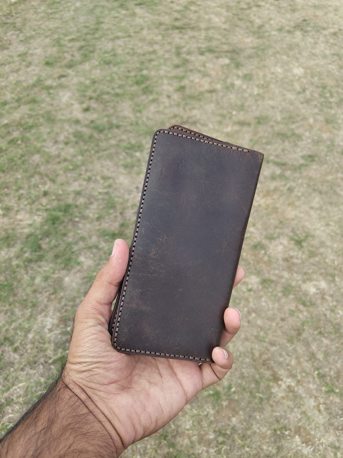 Men's Buffalo Leather Long Wallet – Handmade Genuine Leather Bifold with Coin Pocket & ID Window