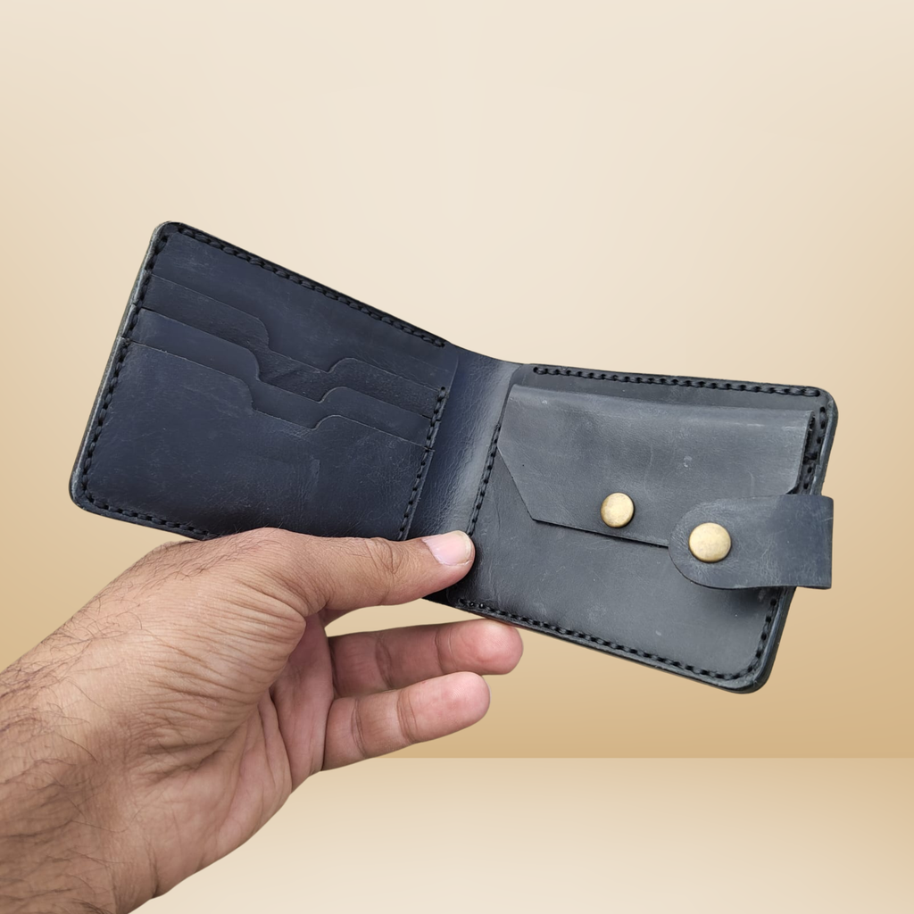 Blue Buffalo Leather Wallet | Handcrafted Genuine Leather with Coin Pocket