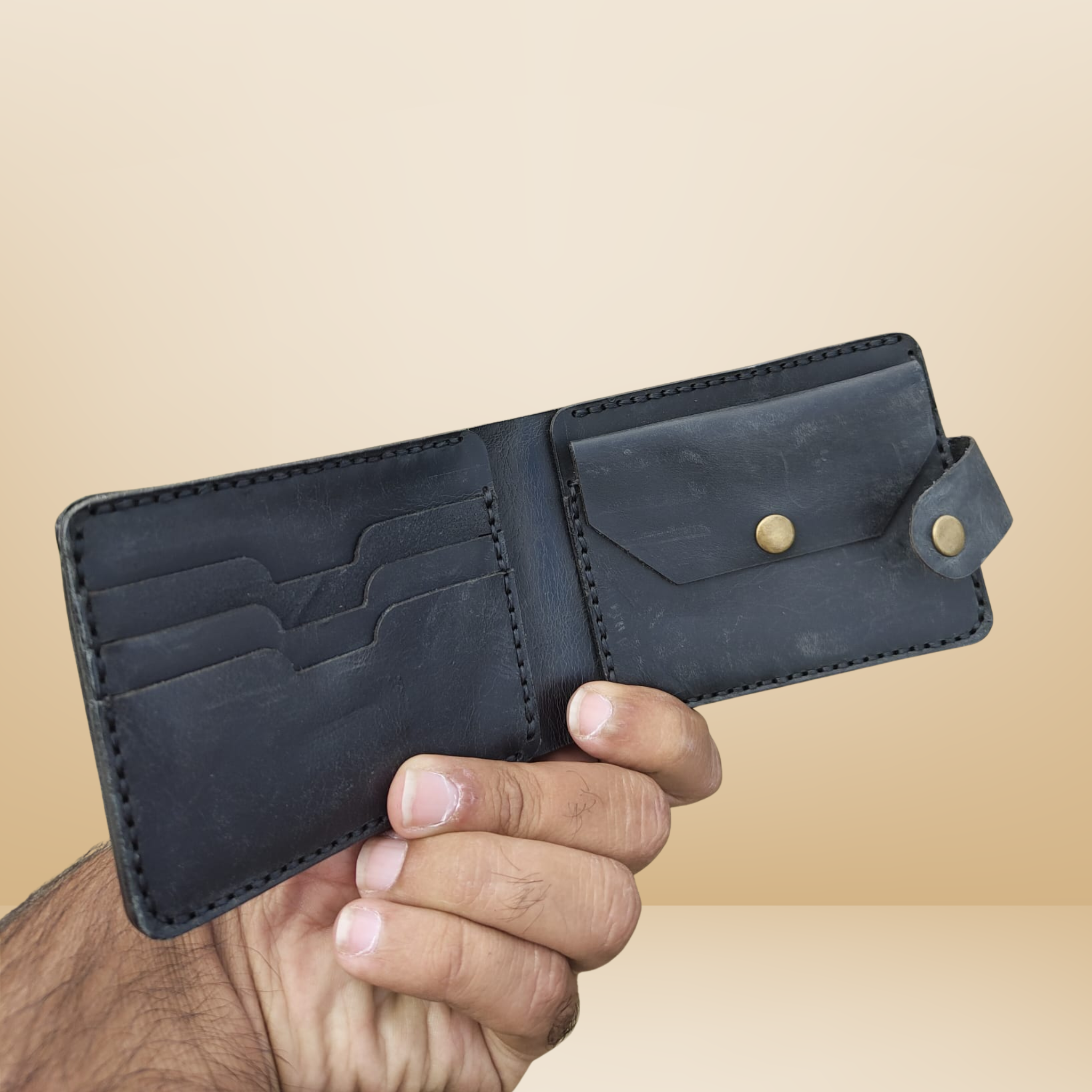 Blue Buffalo Leather Wallet | Handcrafted Genuine Leather with Coin Pocket