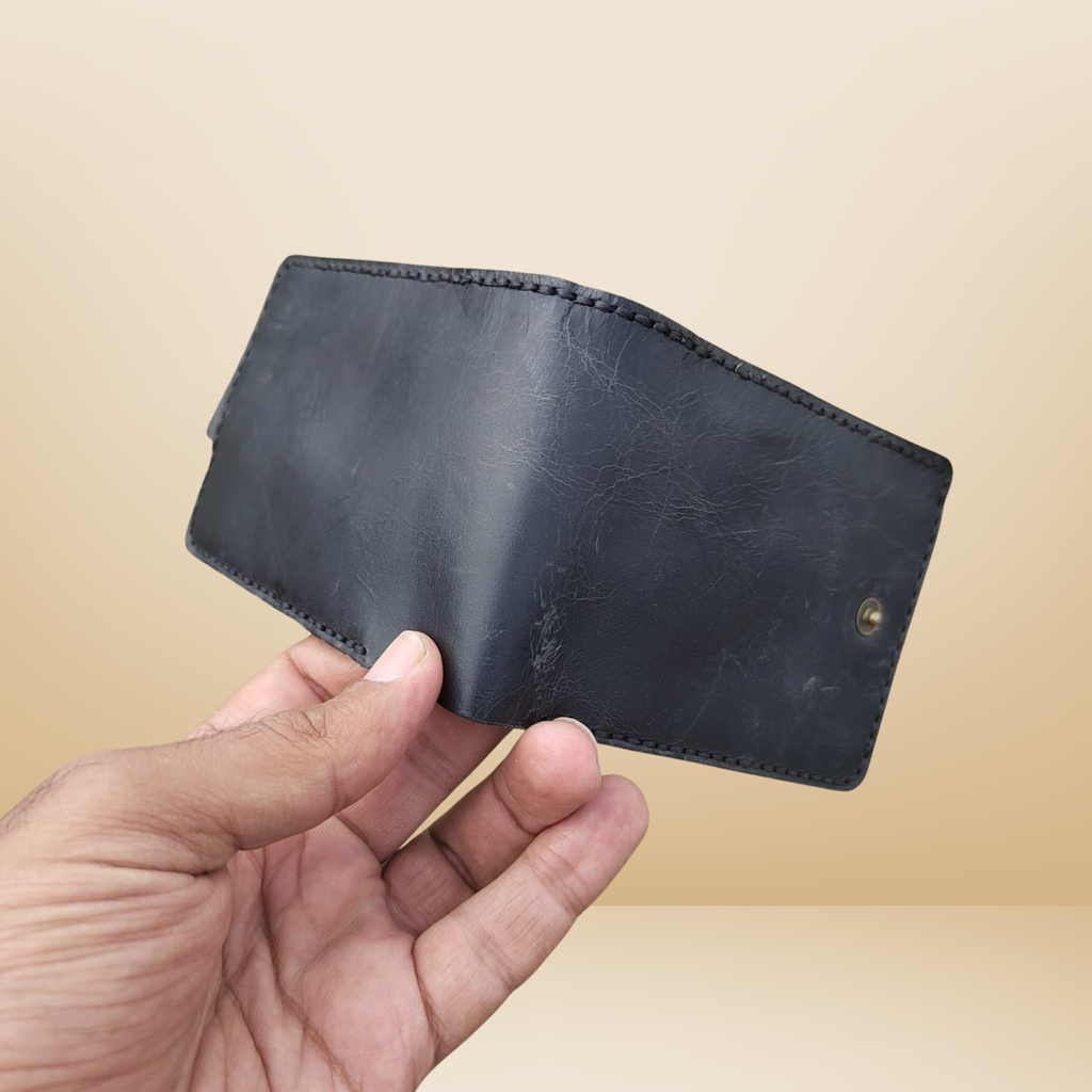 Blue Buffalo Leather Wallet | Handcrafted Genuine Leather with Coin Pocket