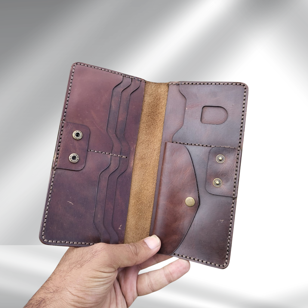 Men's Buffalo Leather Long Wallet | Handcrafted Genuine Leather Wallet with Coin Pocket