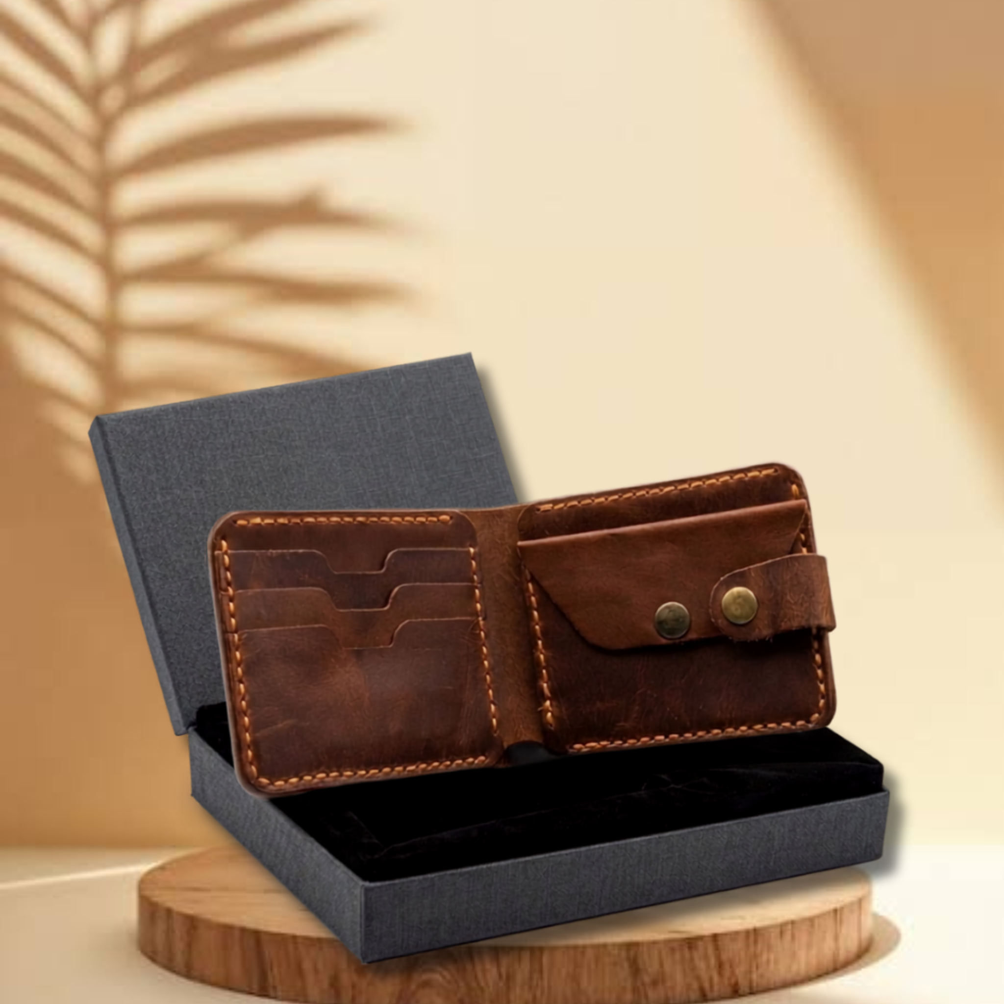 Men's Leather Wallet – Handcrafted Slim Brown Cow Leather Bifold with Coin Pocket