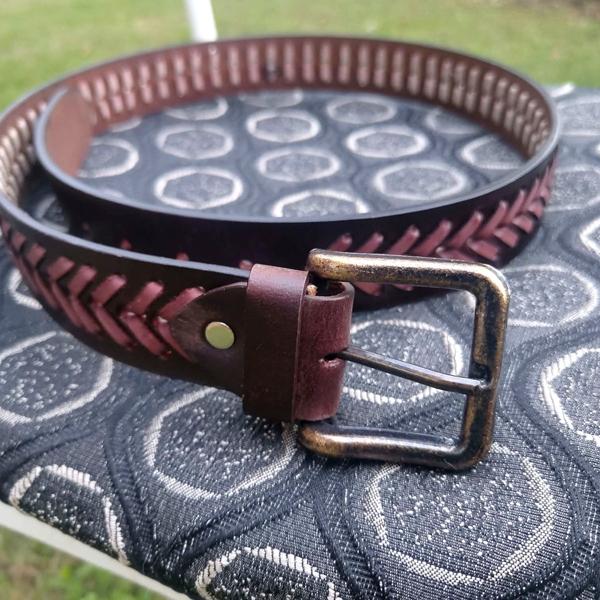 Men's Braided Leather Belt – Antique Buckle, Handmade Casual Belt for Jeans & Chinos