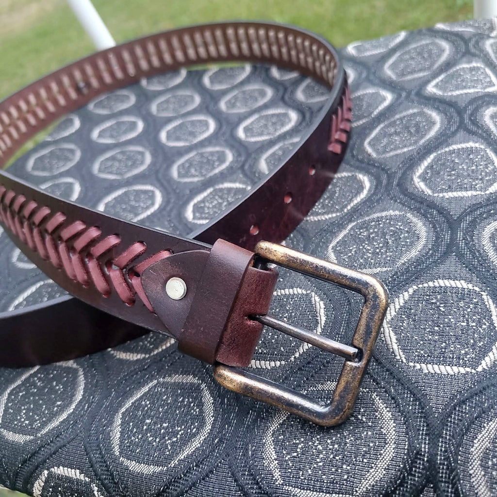 Men's Braided Leather Belt – Antique Buckle, Handmade Casual Belt for Jeans & Chinos