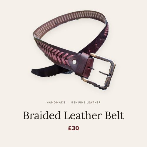 40mm Men's Braided Leather Belt – Antique Buckle, Handmade Casual Belt for Jeans & Chinos