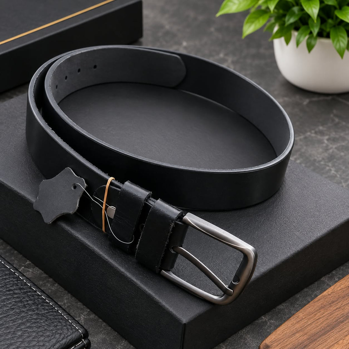 40mm Men's Black Pull-Up Leather Belt – Genuine Buffalo Leather, Classic Everyday Belt