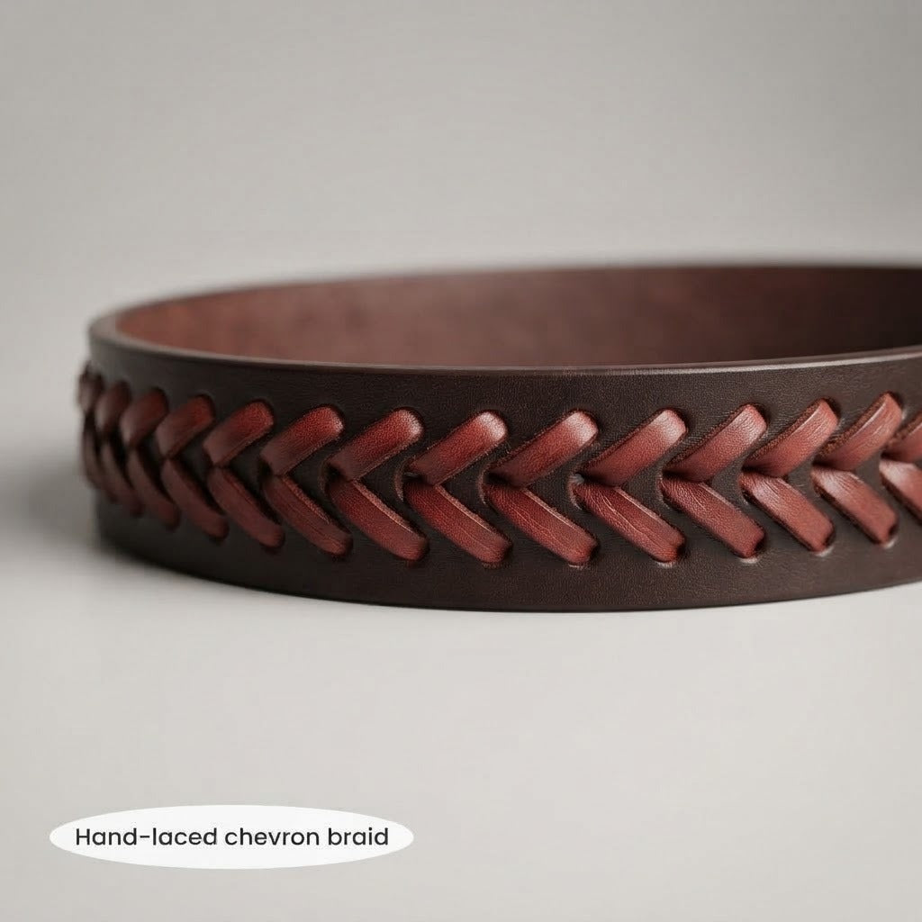 40mm Men's Braided Leather Belt – Antique Buckle, Handmade Casual Belt for Jeans & Chinos