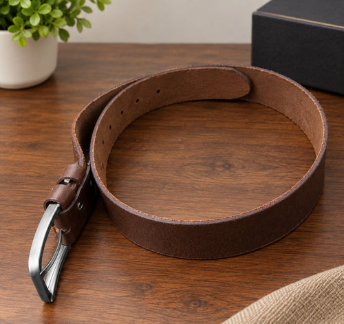 40mm Men's Brown Pull-Up Leather Belt – Genuine Buffalo Leather, Classic Casual & Everyday Belt