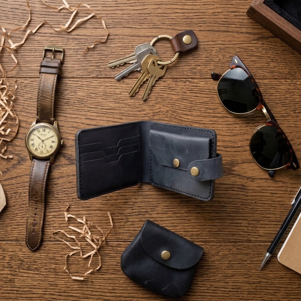 Black Leather Men's wallet | Handcrafted Genuine Leather with Coin Pocket
