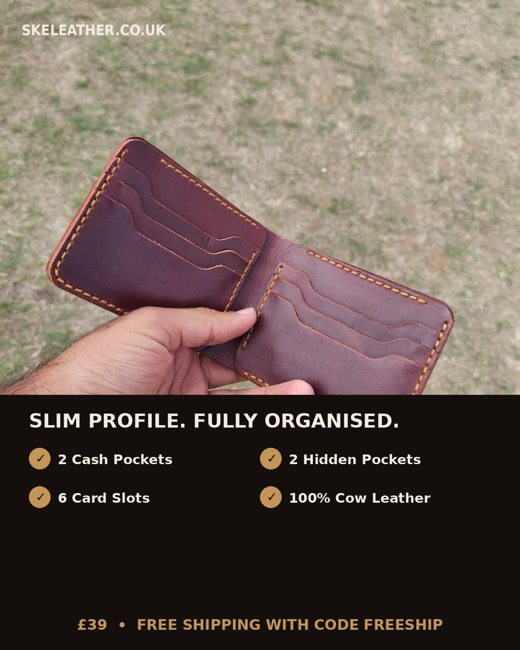 Reddish Brown Genuine Men's Leather Wallet | Handcrafted with Smooth Shiny Finish