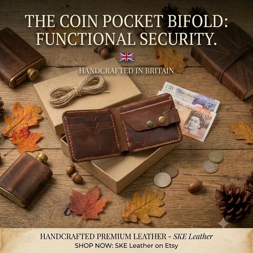 Men's Leather Wallet – Handcrafted Slim Brown Cow Leather Bifold with Coin Pocket