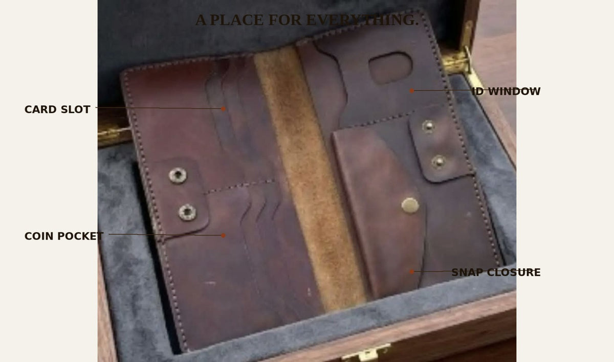 Men's Buffalo Leather Long Wallet – Handmade Genuine Leather Bifold with Coin Pocket & ID Window