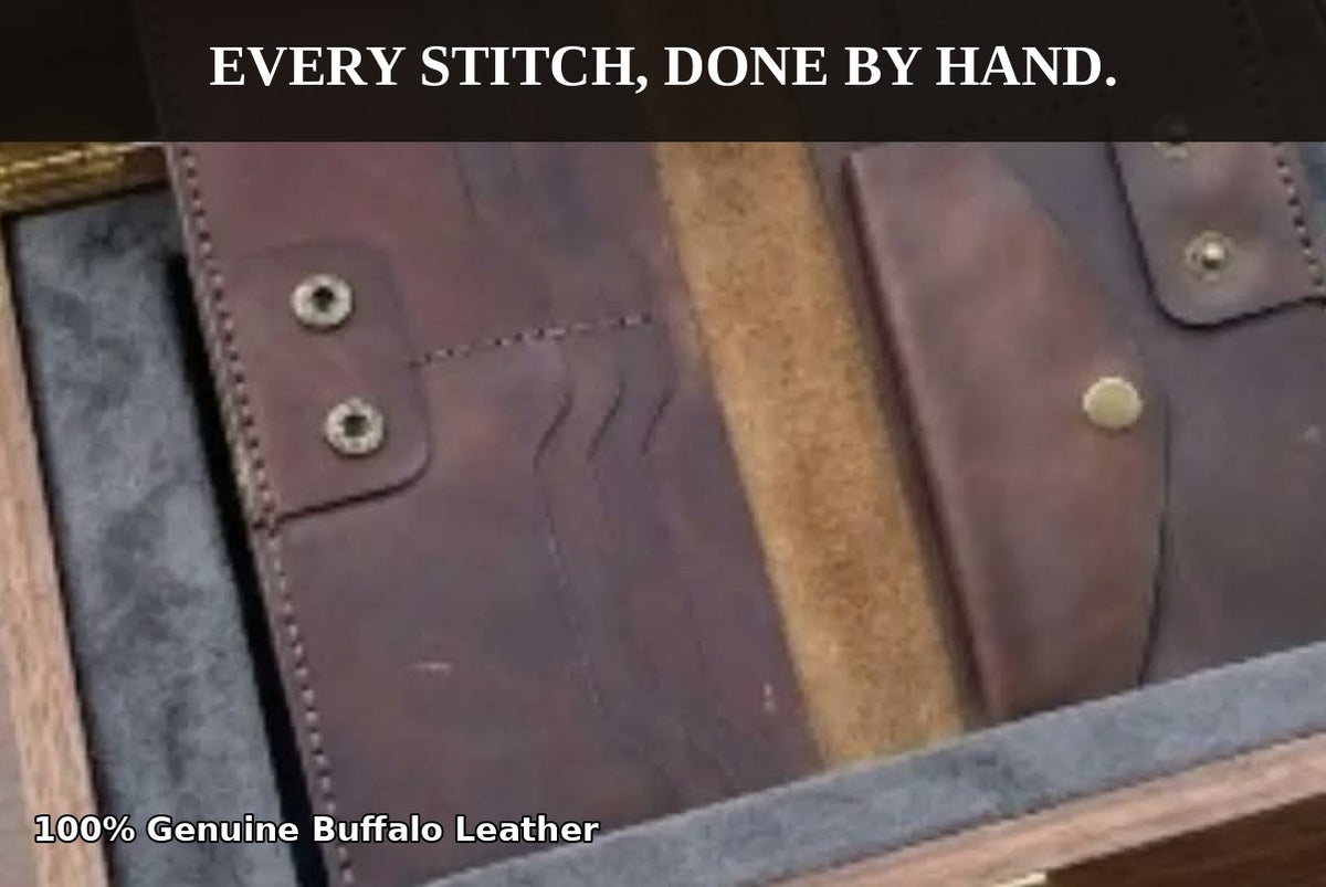 Men's Buffalo Leather Long Wallet – Handmade Genuine Leather Bifold with Coin Pocket & ID Window